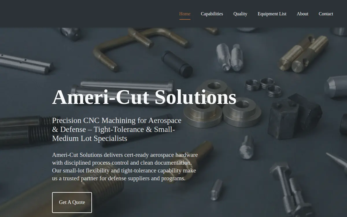 Homepage of Ameri-cut Solutions, INC.