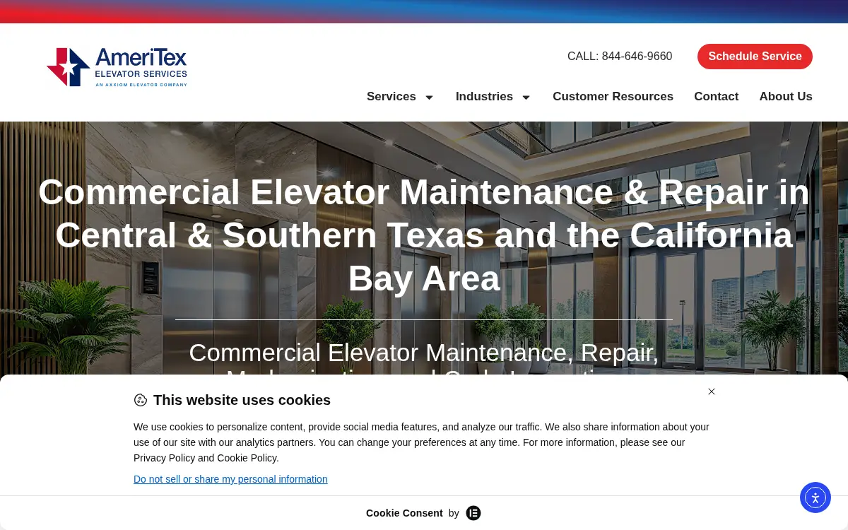 Homepage of Ameritex Elevator Services, INC.