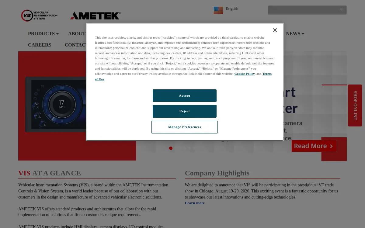Homepage of Ametek INC