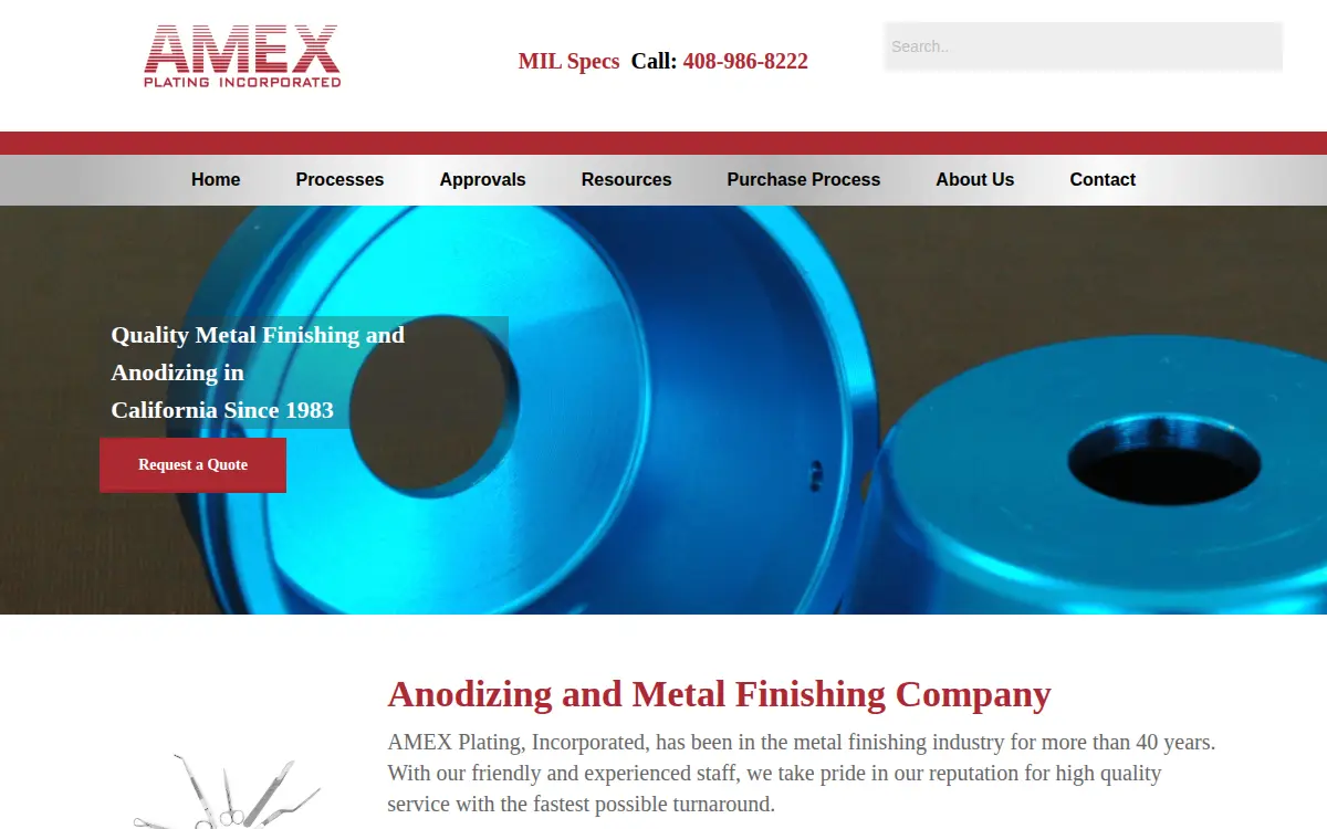 Homepage of Amex Plating, Incorporated