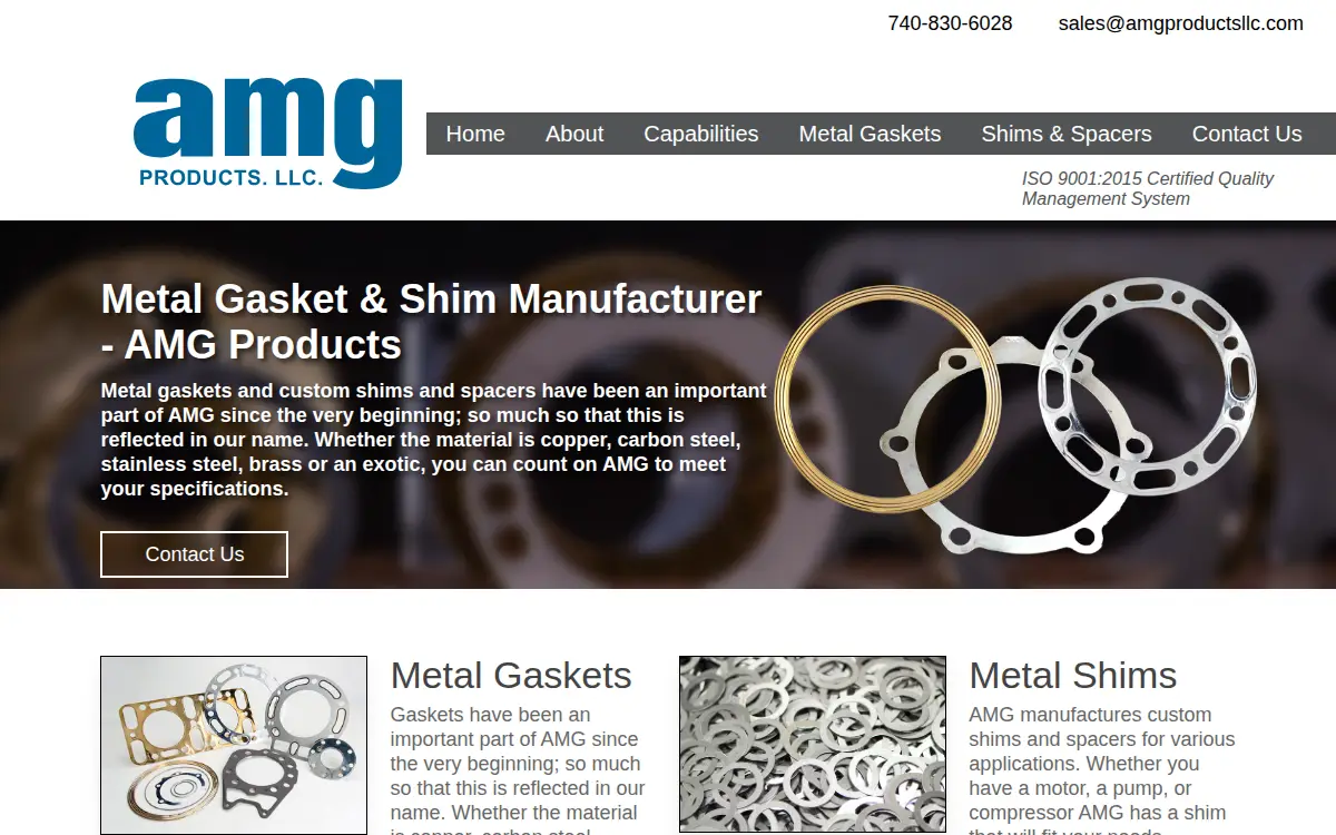 Homepage of Amg Products, LLC