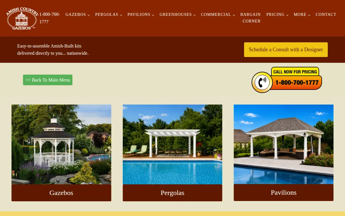 Homepage of Amish Country Gazebos, LLC