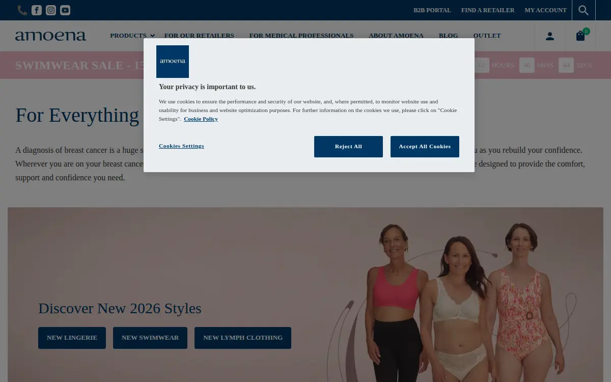 Homepage of Amoena USA Corporation