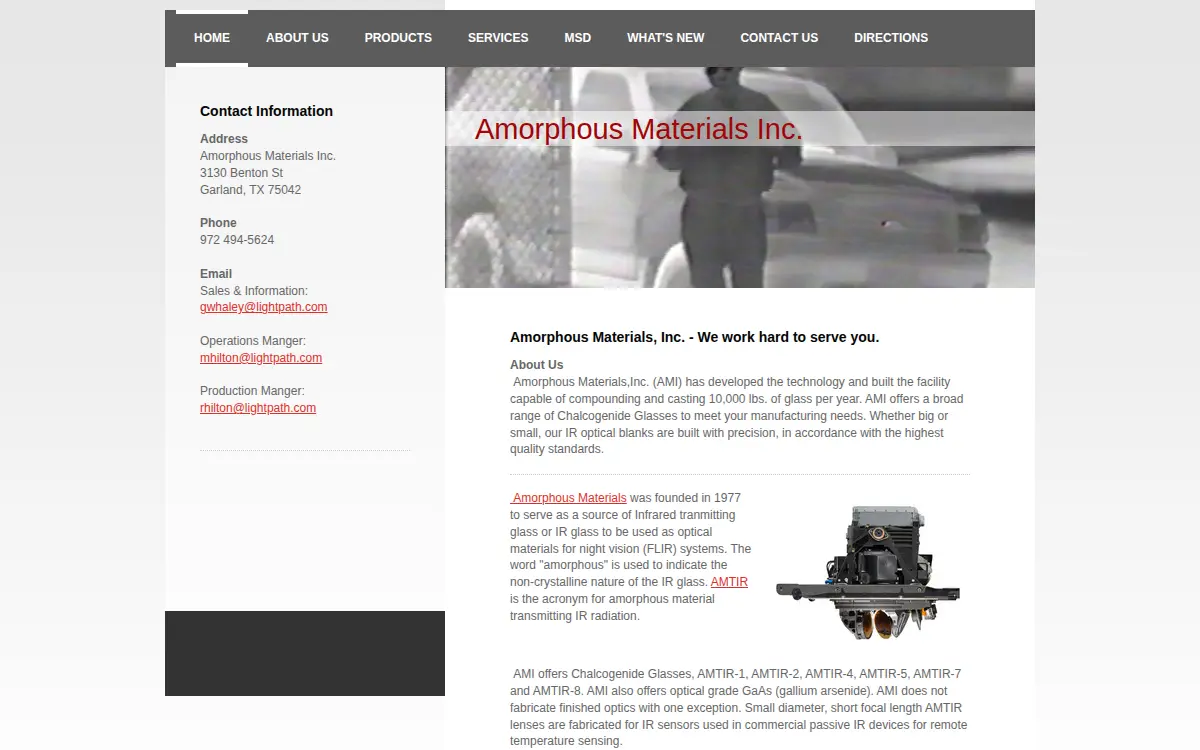 Homepage of Amorphous Materials INC