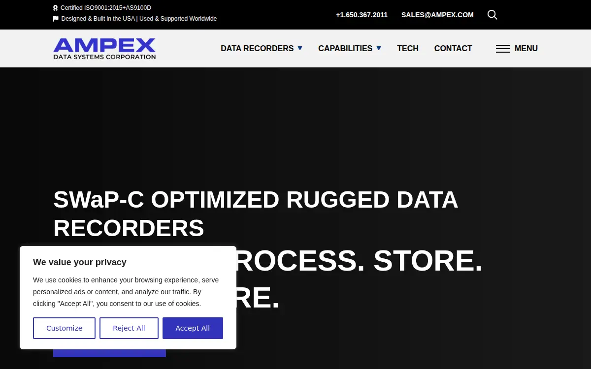 Homepage of Ampex Data Systems Corporation