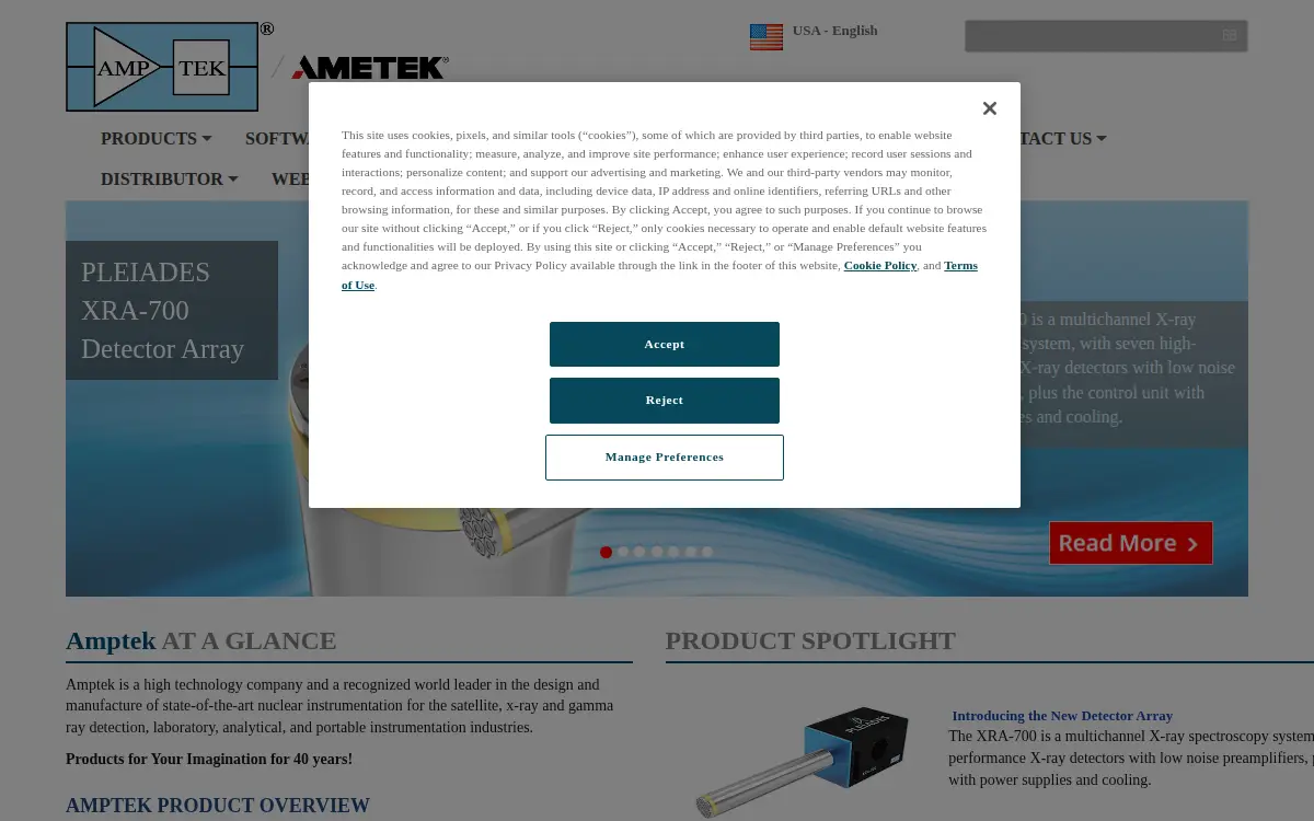 Homepage of Amptek, INC