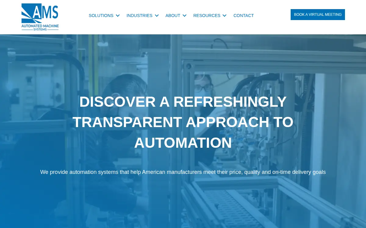 Homepage of Automated Machine Systems, INC.