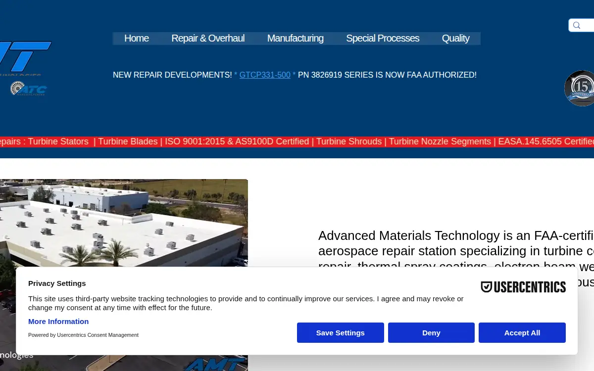 Homepage of Advanced Materials Technologies, LLC