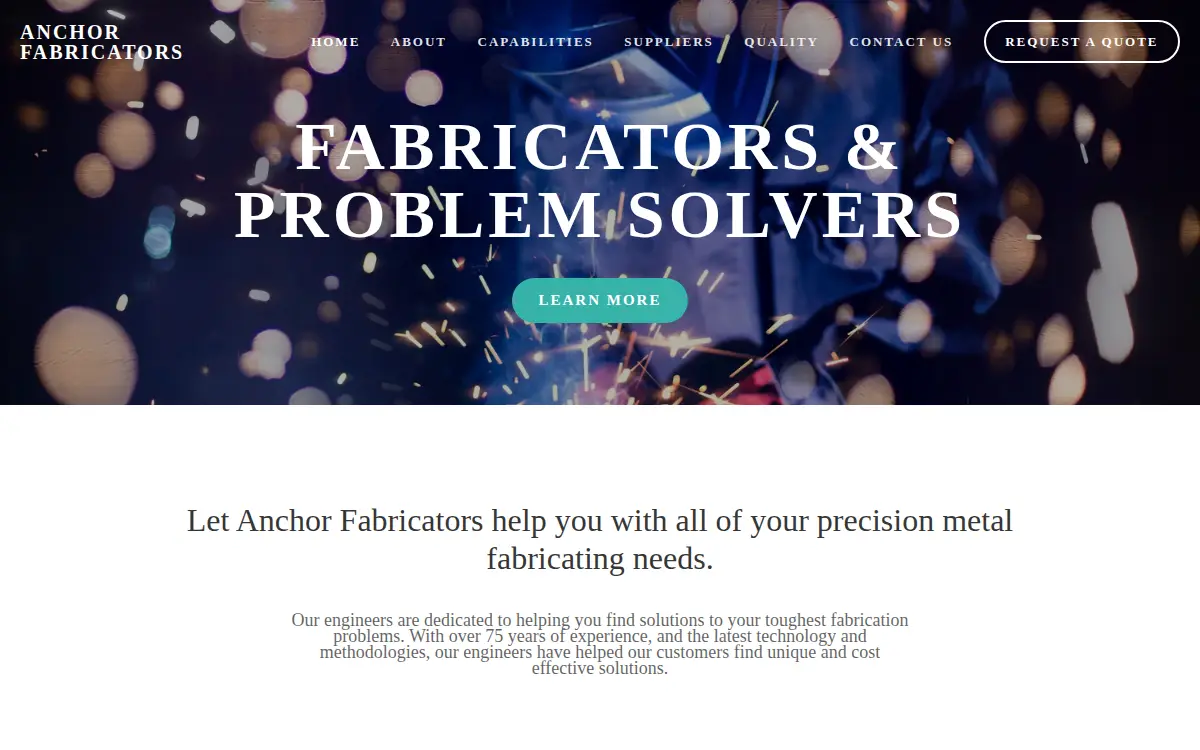 Homepage of Anchor Fabricators INC