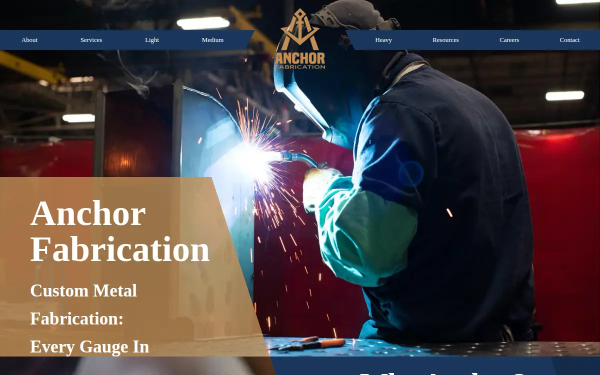 Homepage of Anchor Fabrication, LLC