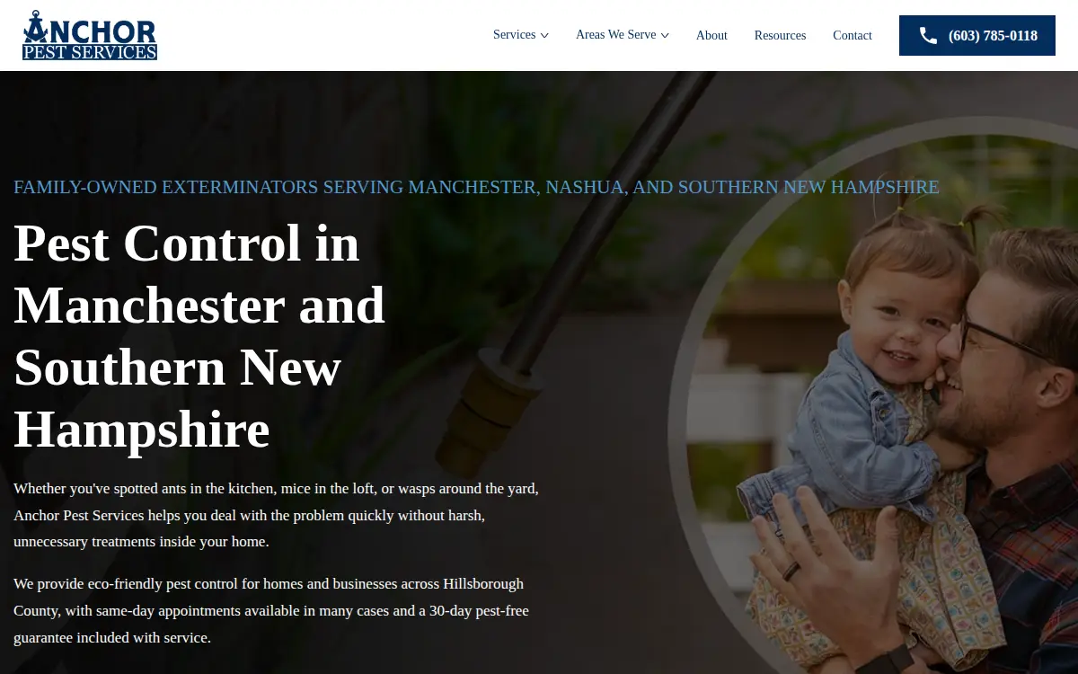 Homepage of Anchor Pest Services, INC.