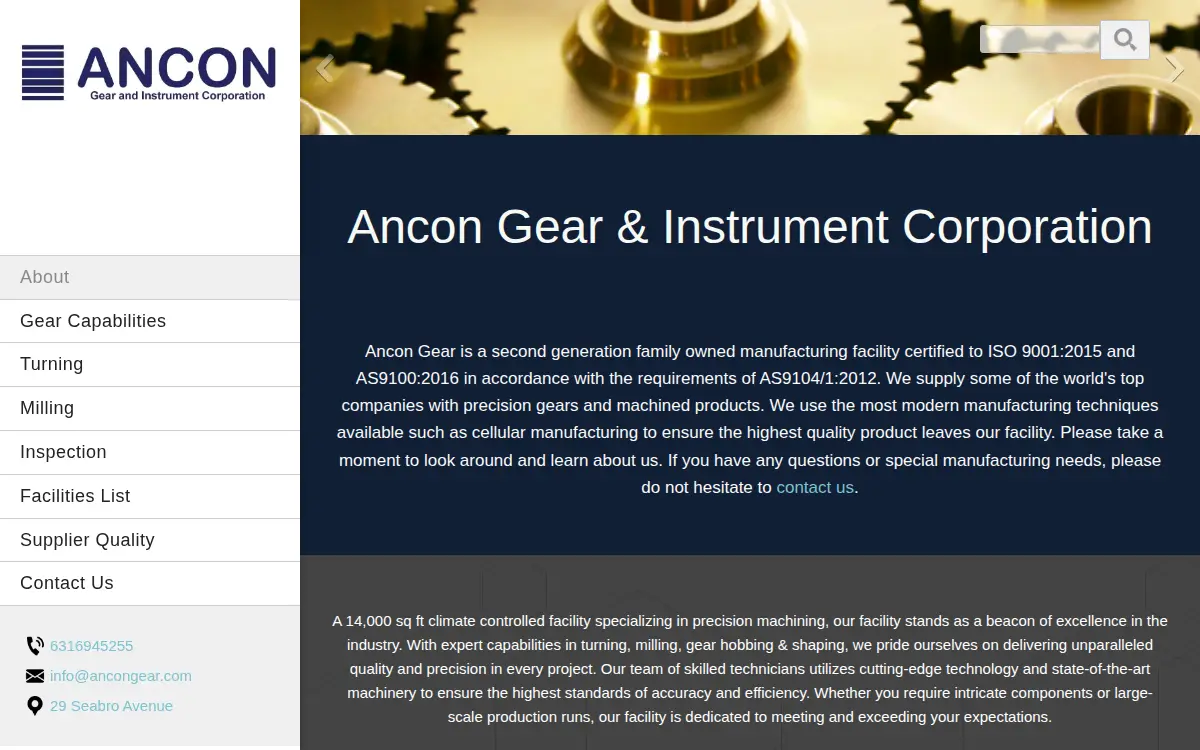 Homepage of Ancon Gear & Instrument CORP.
