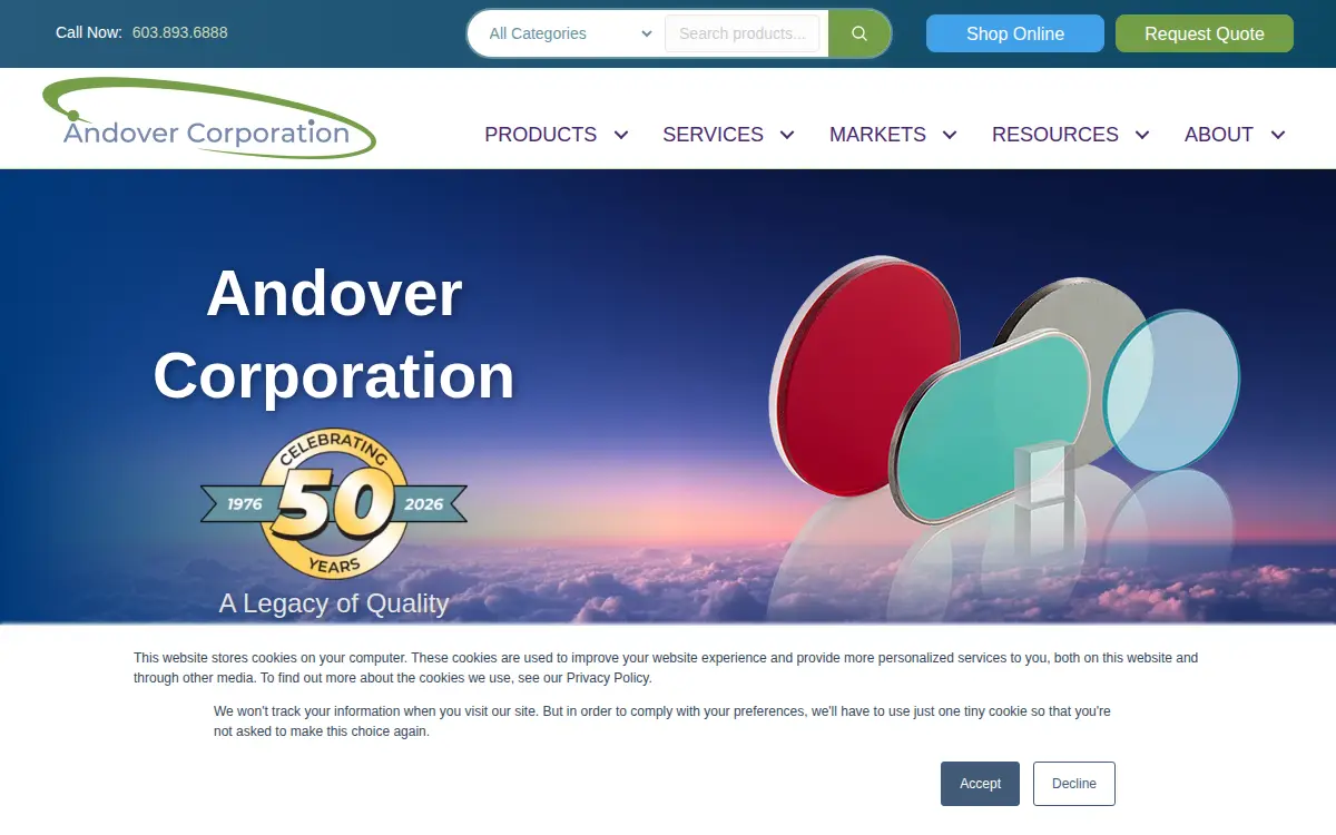 Homepage of Andover Corporation