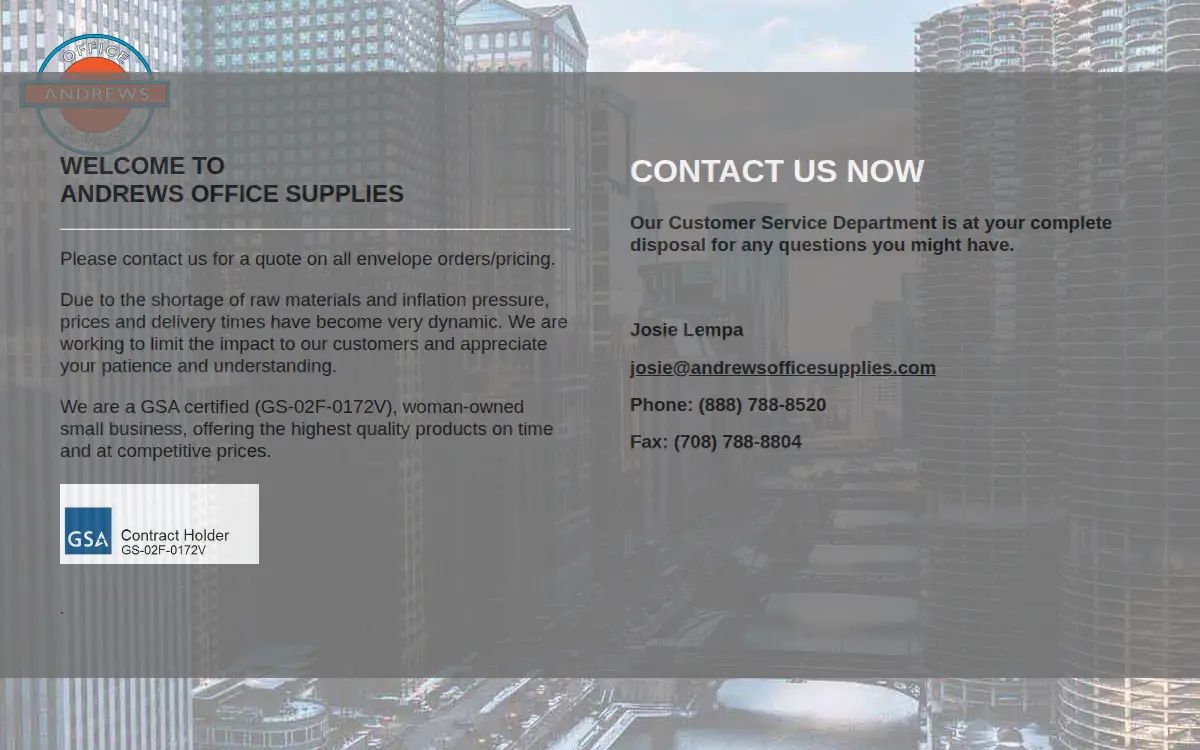 Homepage of Andrews Office Supplies INC