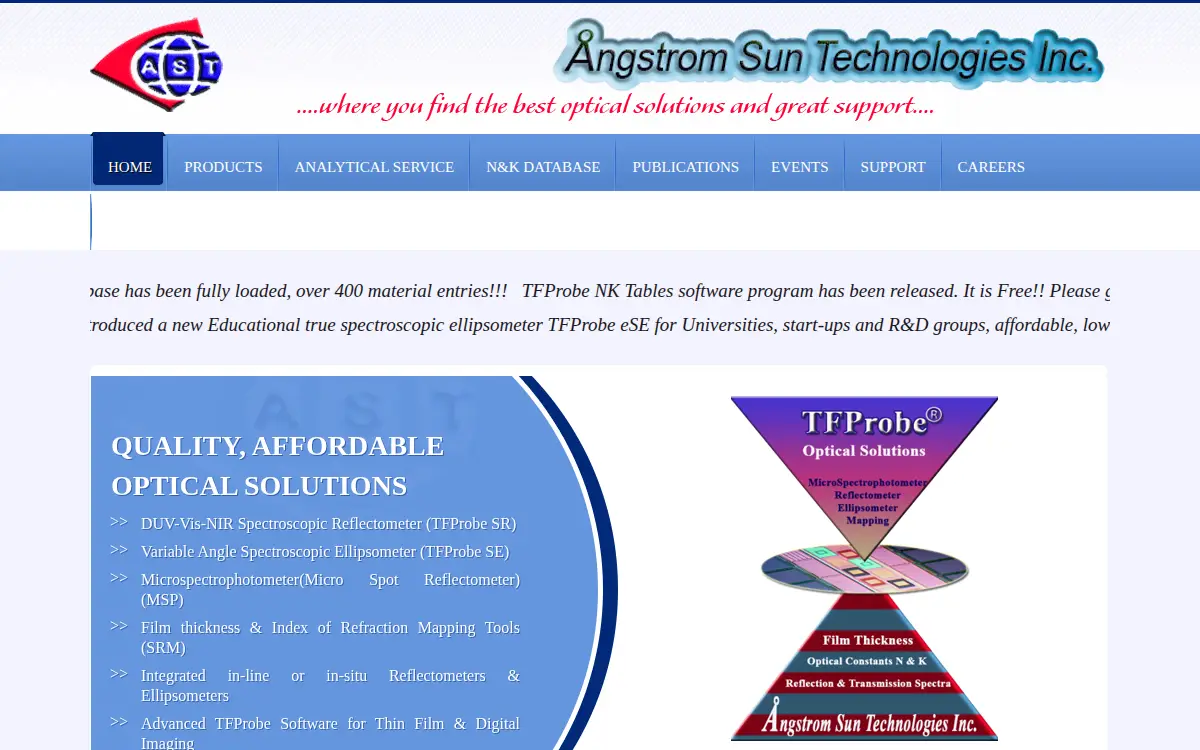 Homepage of Angstrom Sun Technologies INC