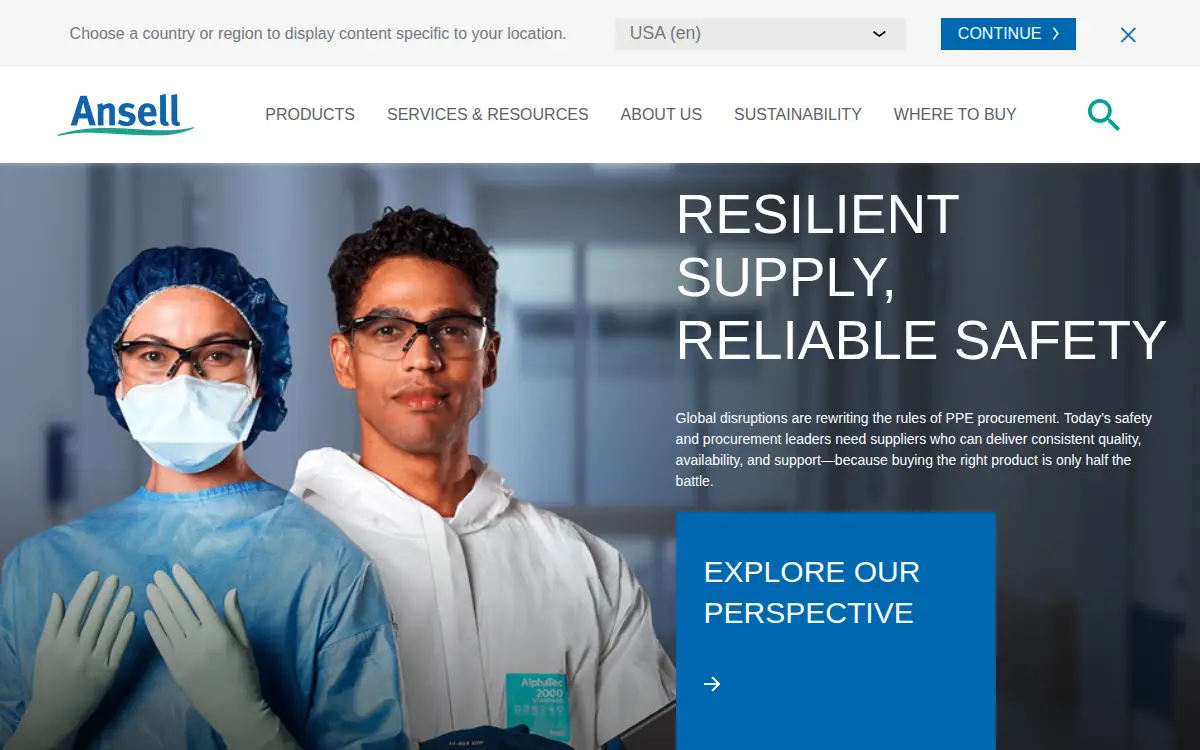 Homepage of Ansell Healthcare Products LLC