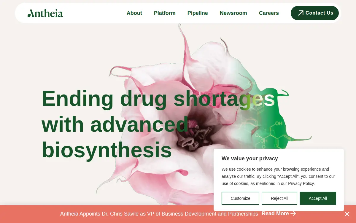 Homepage of Antheia, INC