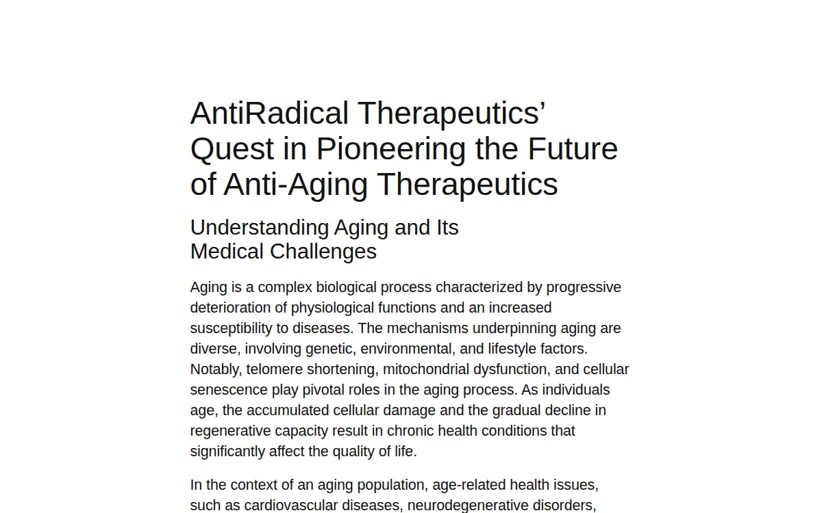 Homepage of Antiradical Therapeutics LLC