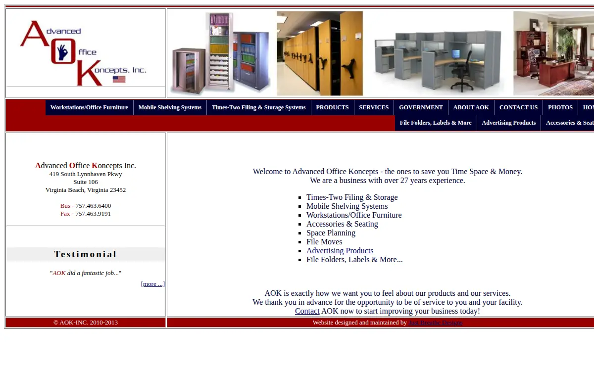 Homepage of Advanced Office Koncepts, INC