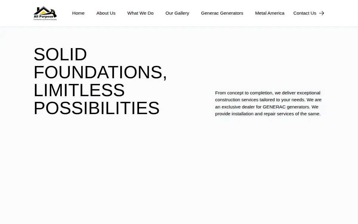 Homepage of All Purpose Construction Services, INC