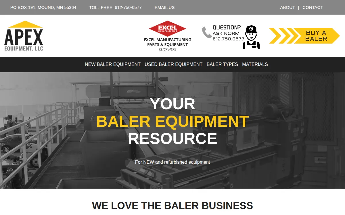 Homepage of Apex Equipment LLC