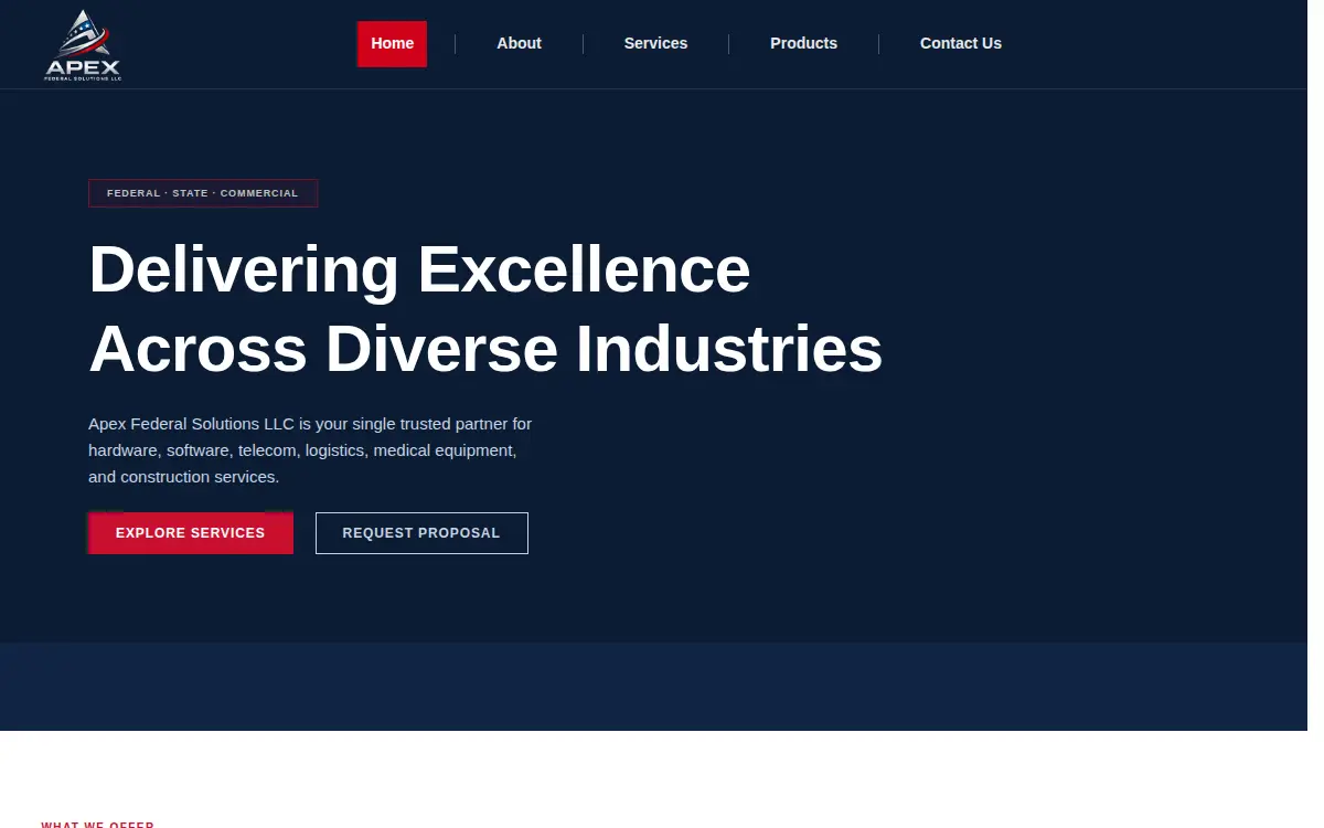 Homepage of Apex Federal Solutions LLC