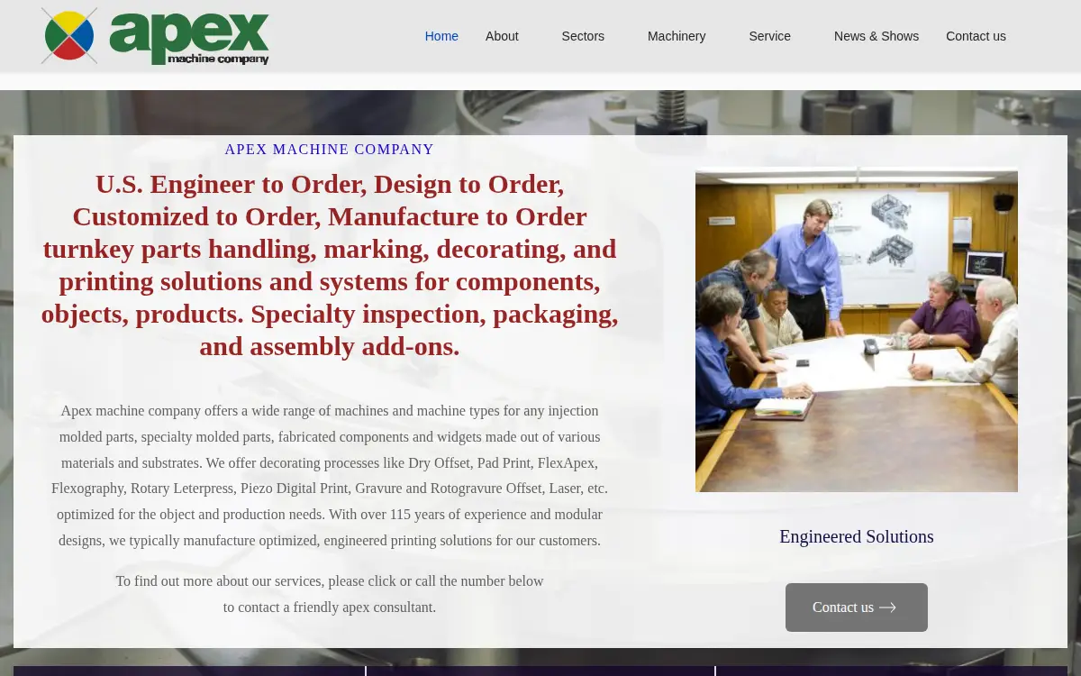 Homepage of Apex Machine CO