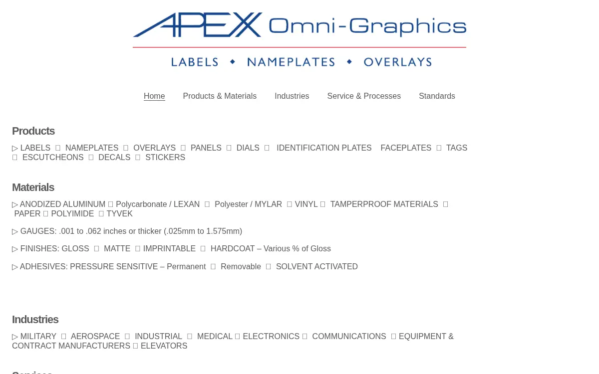 Homepage of Apexx Omni-graphics INC.