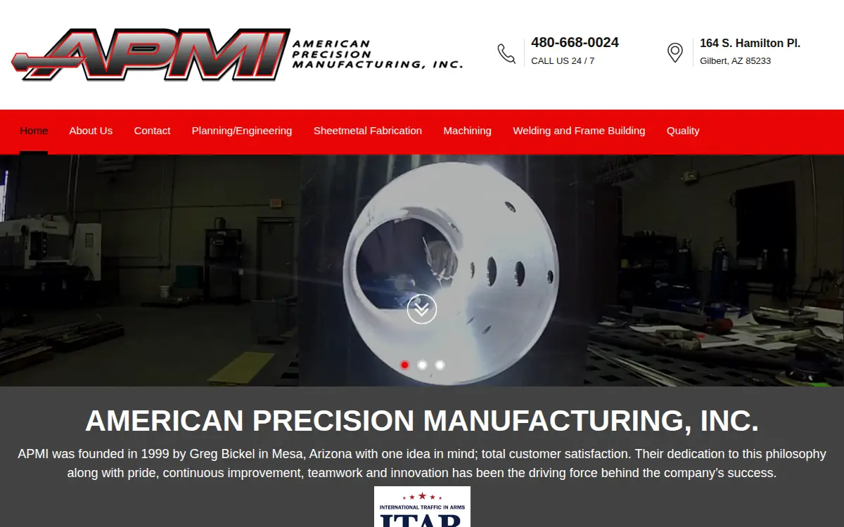 Homepage of American Precision Manufacturing, INC