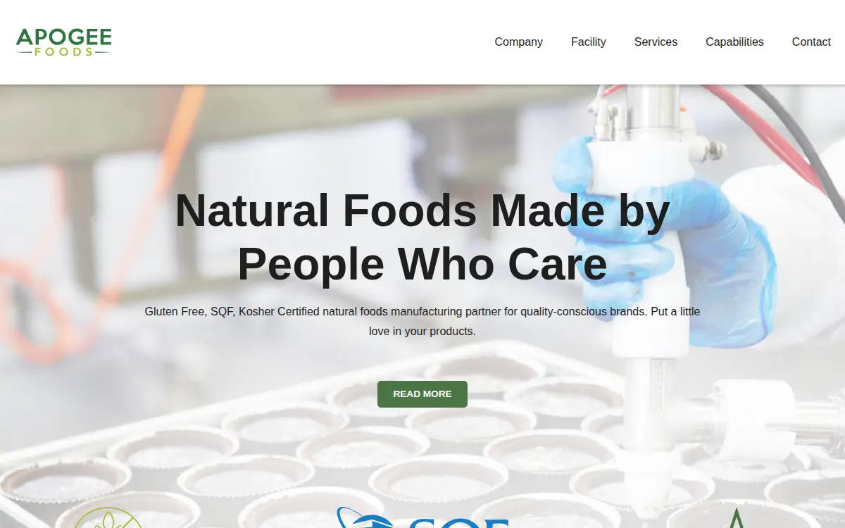 Homepage of Apogee Foods LLC