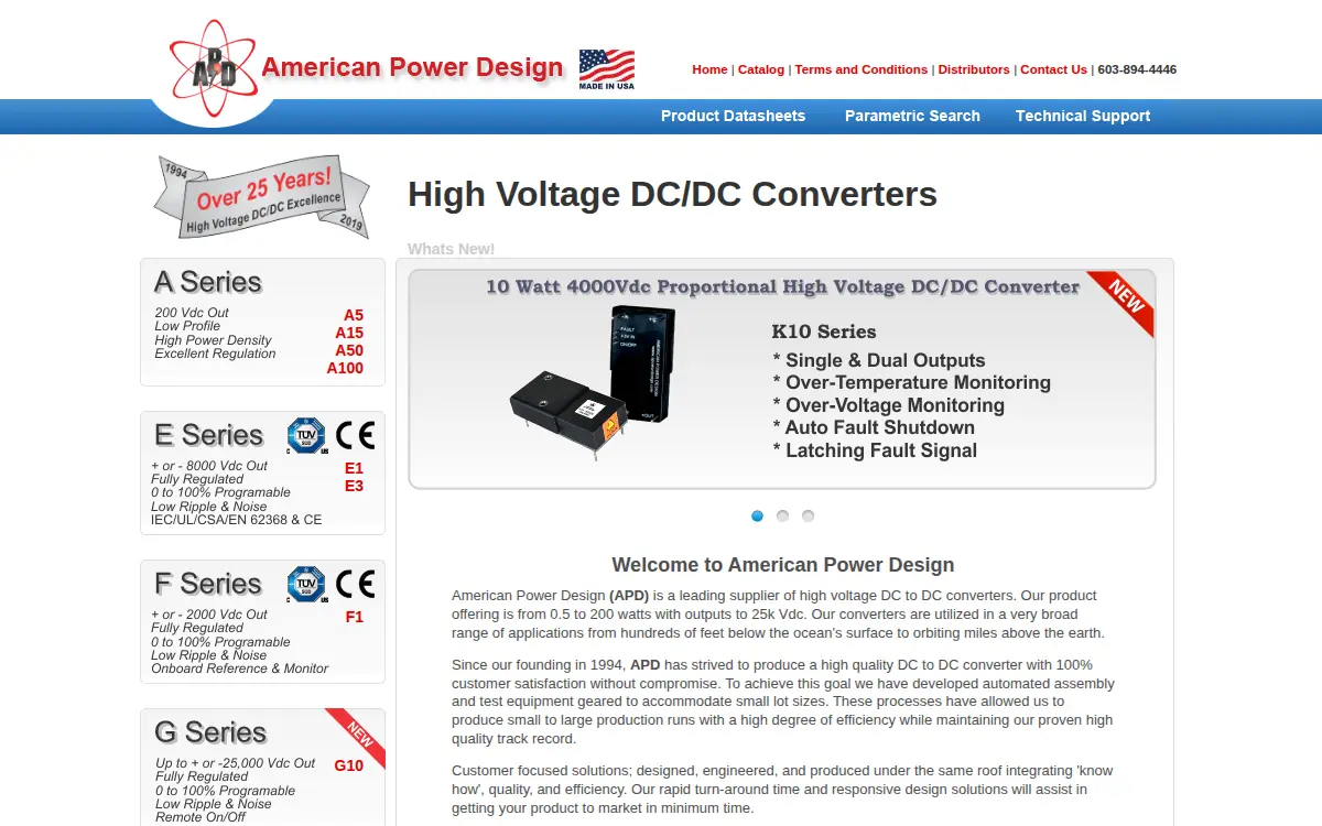 Homepage of American Power Design, INC