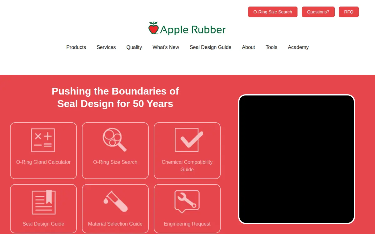 Homepage of Apple Rubber Products, INC.