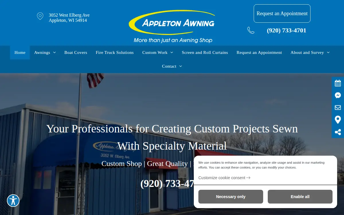 Homepage of Appleton Awning Shop, INC.