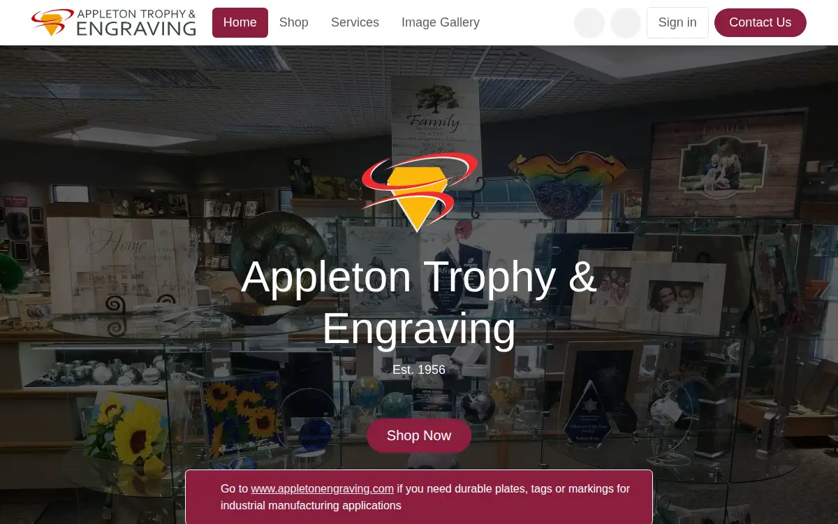 Homepage of Appleton Trophy & Engraving, INC.