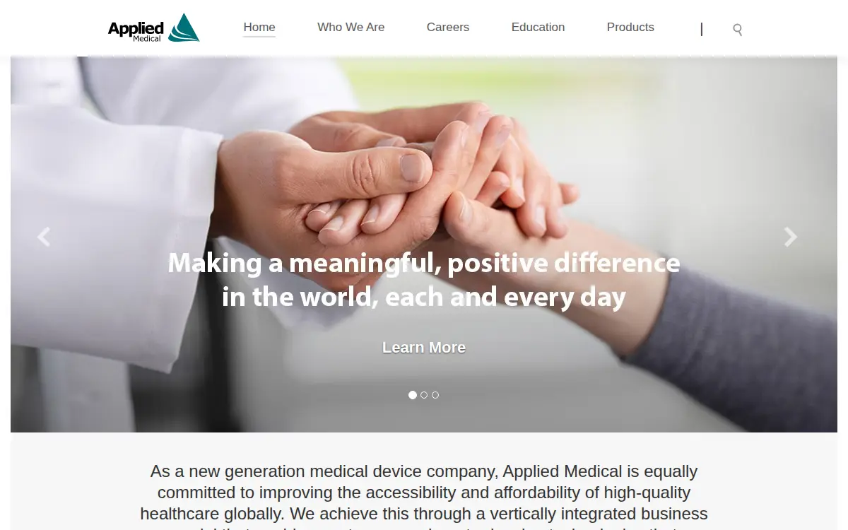 Homepage of Applied Medical Distribution Corporation