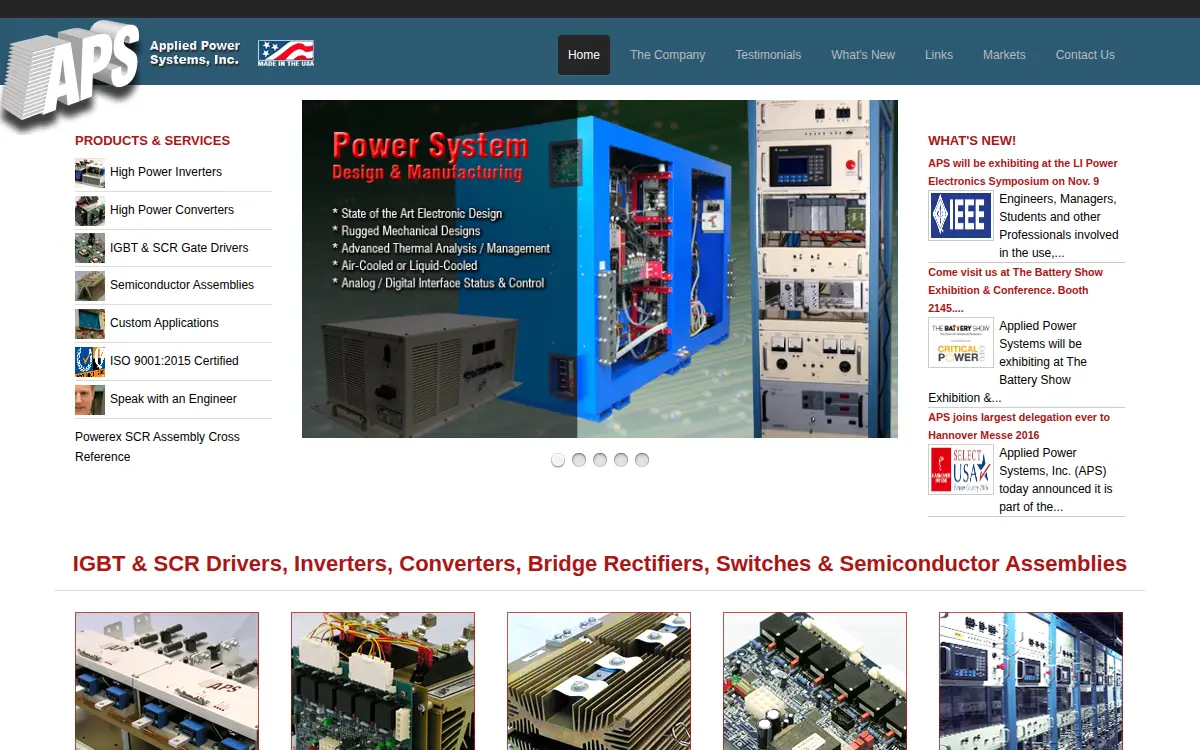 Homepage of Applied Power Systems, INC.