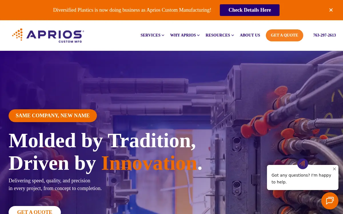 Homepage of Diversified Plastics, INC.