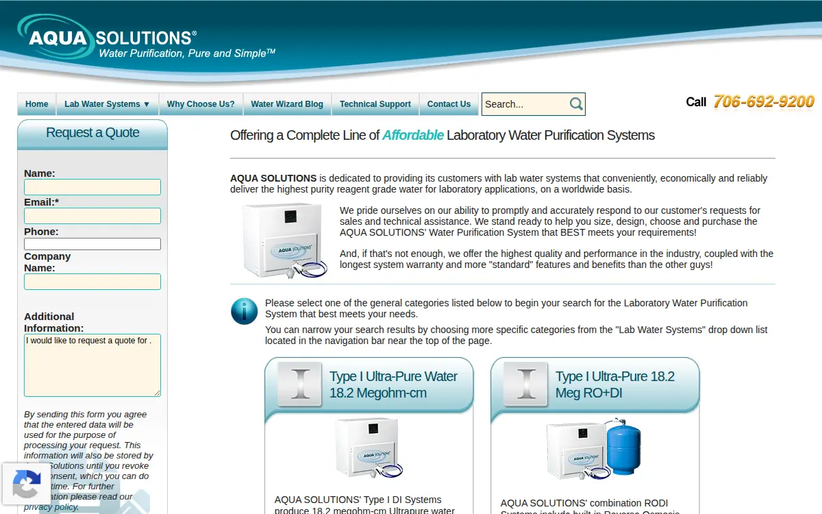 Homepage of Aqua Solutions, INC.