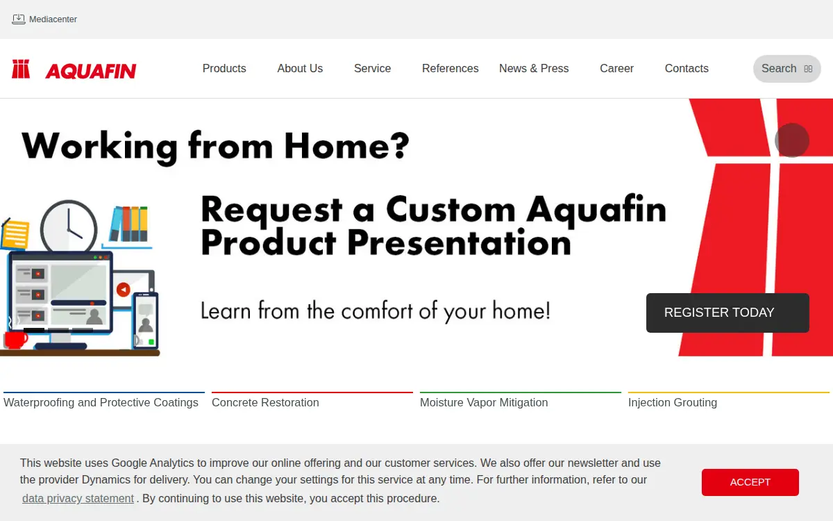Homepage of Aquafin, INC.