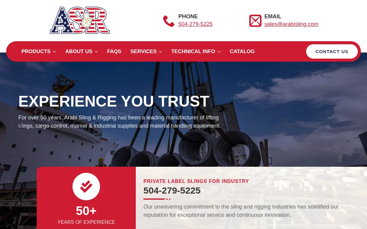 Homepage of Arabi Sling and Rigging Company, INC