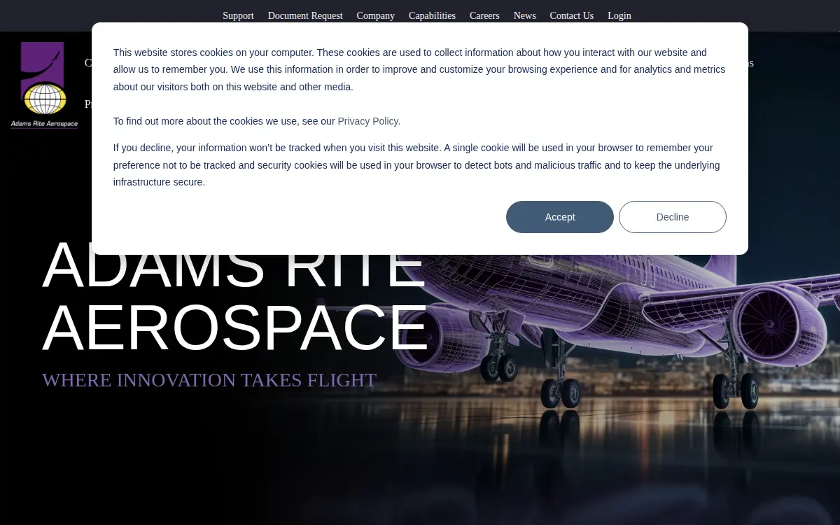 Homepage of Adams Rite Aerospace, INC