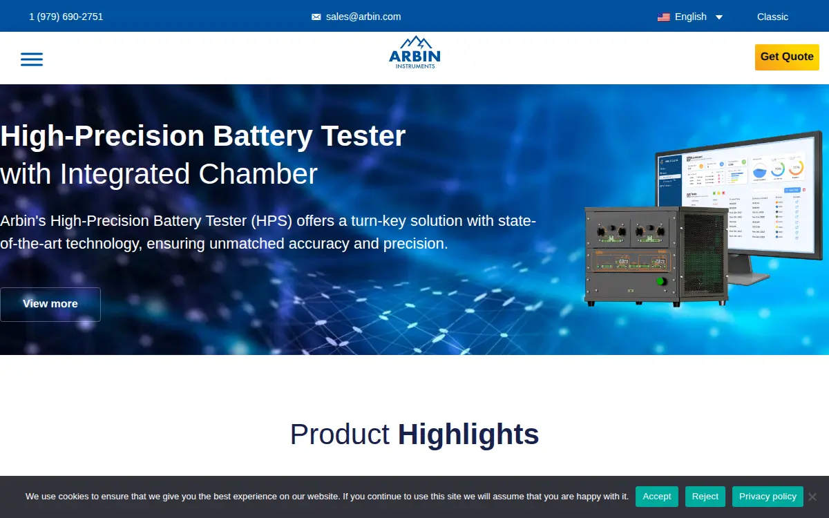Homepage of Arbin Instruments, INC.