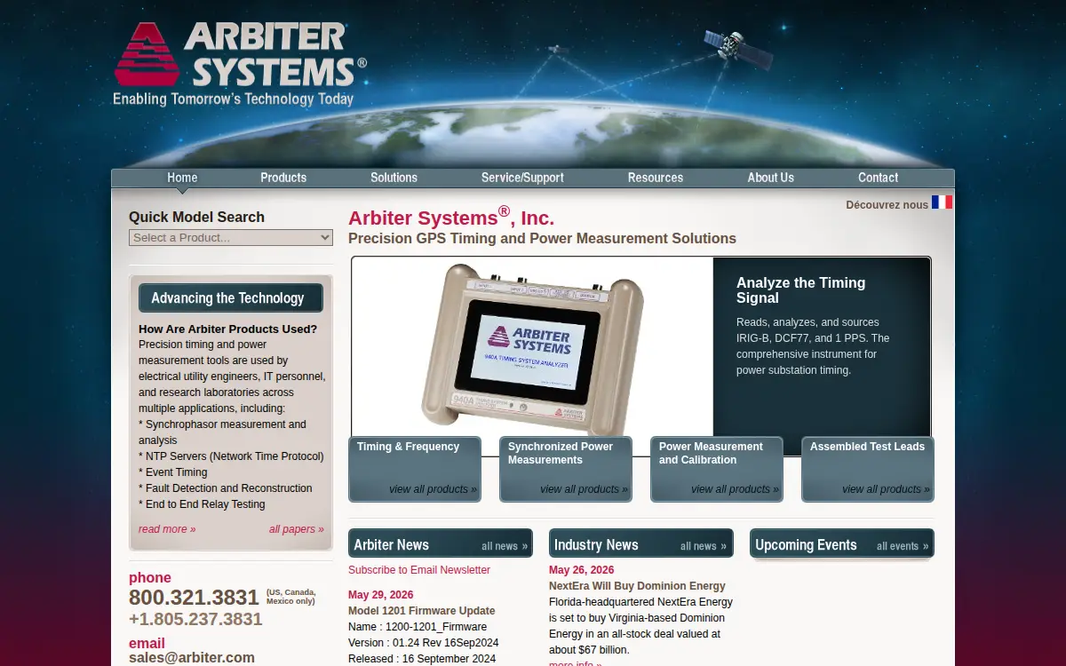 Homepage of Arbiter Systems, INC.