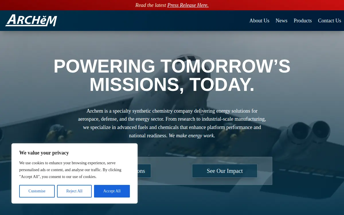 Homepage of Archem, LLC