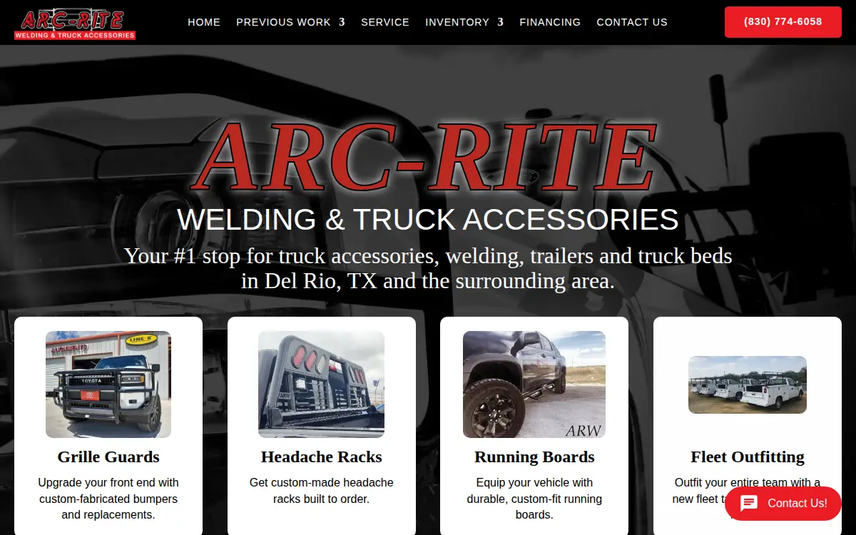 Homepage of Arc-rite Welding and Truck Accessories LLC