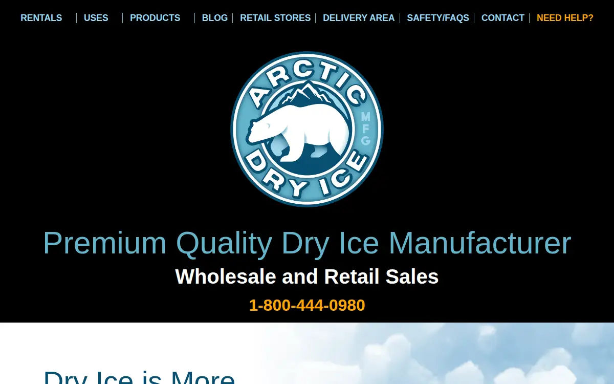 Homepage of Arctic Dry Ice, LLC