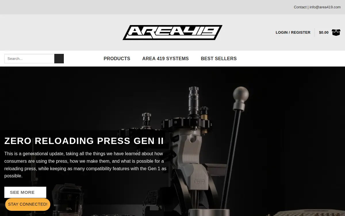 Homepage of Area 419 Firearms LLC