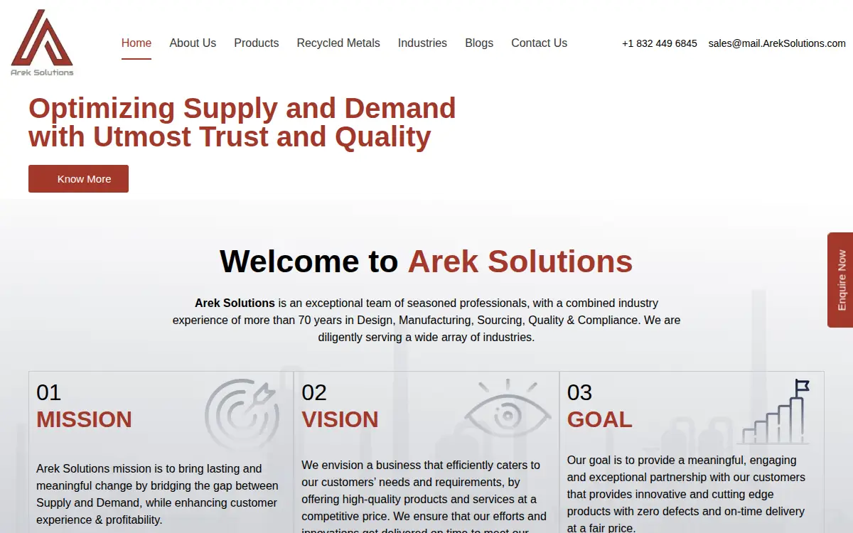 Homepage of Arek Solutions LLC
