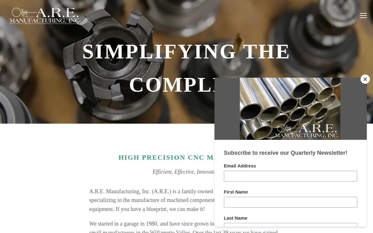Homepage of A.r.e. Manufacturing, INC