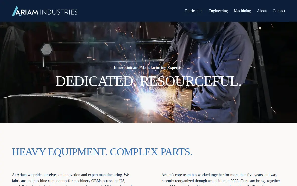 Homepage of Ariam Industries LLC
